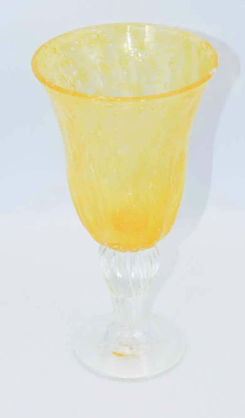 Val De Pome Christophe Saba Biot Seeded Yellow Wine/Water Stemware Goblet France
